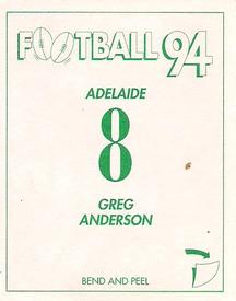 1994 Select AFL Stickers #8 Greg Anderson Back